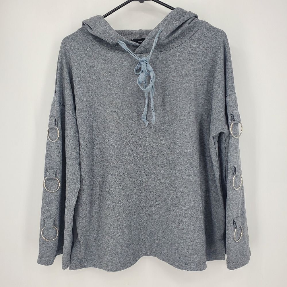 Very J Oversized Gray Tie Hoodie With Large Circle Rings Down The Sleeves Size S